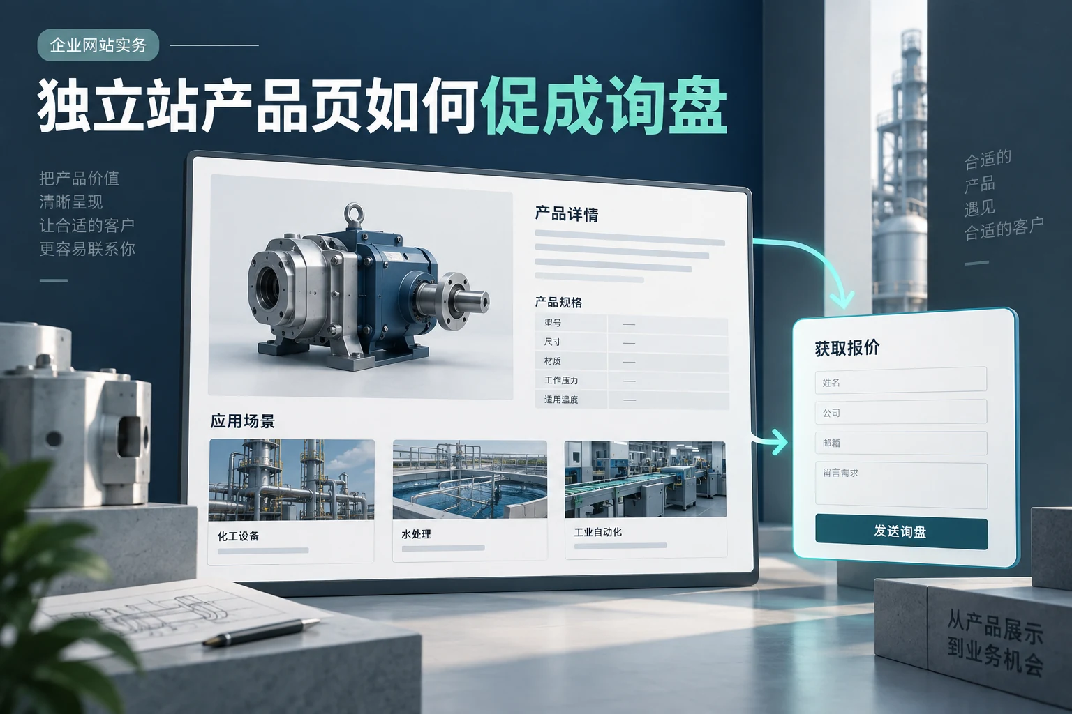 外贸独立站产品页只有图片和参数，为什么客户看完仍不询价，企业网站实务概念配图