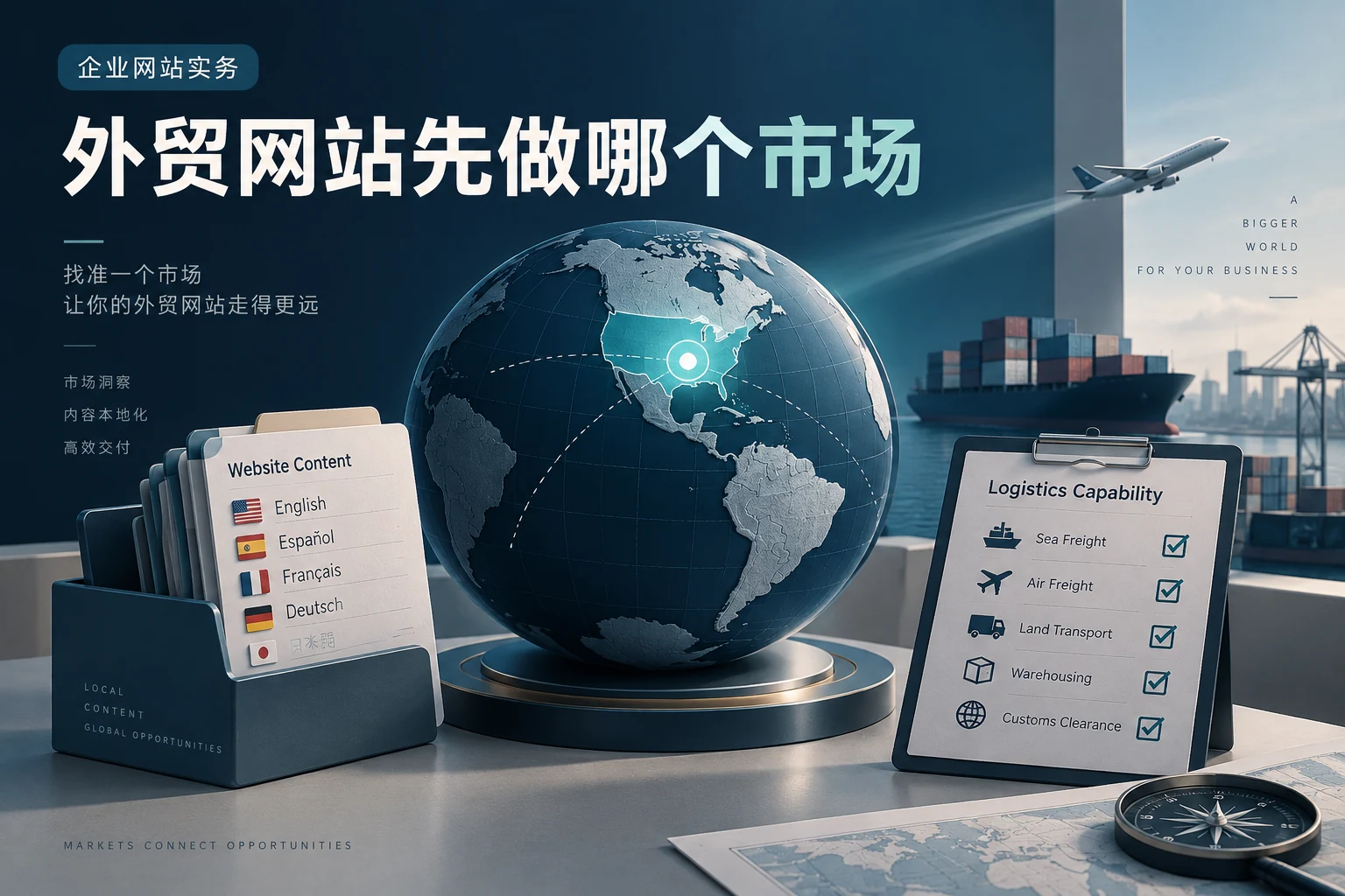 外贸独立站先做哪个市场,企业网站实务概念配图