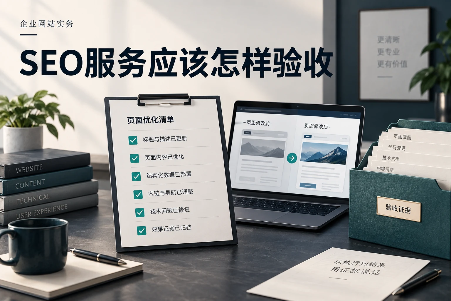 SEO服务怎样验收,企业网站实务概念配图