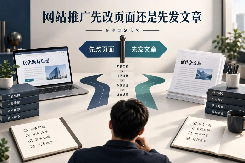 网站推广预算有限，先改旧页面还是先写新文章？配图
