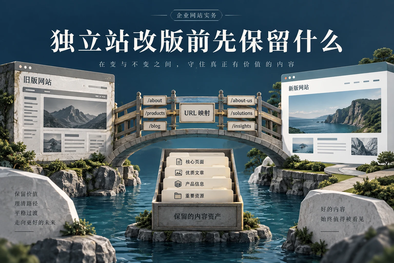 外贸独立站改版前先保留什么,企业网站实务概念配图