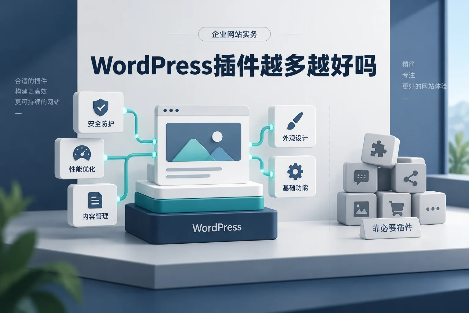 WordPress插件越多越好吗,企业网站实务概念配图