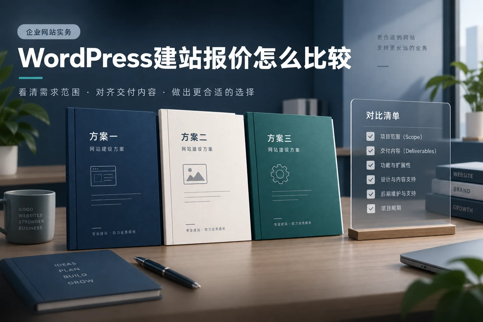 WordPress建站报价怎么比较,企业网站实务概念配图