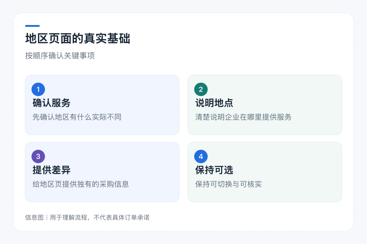 地区页面的真实基础流程信息图:确认服务、说明地点、提供差异、保持可选