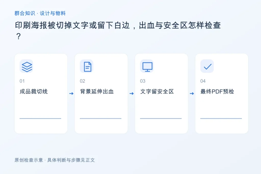 印刷海报被切掉文字或留下白边,出血与安全区怎样检查?配图