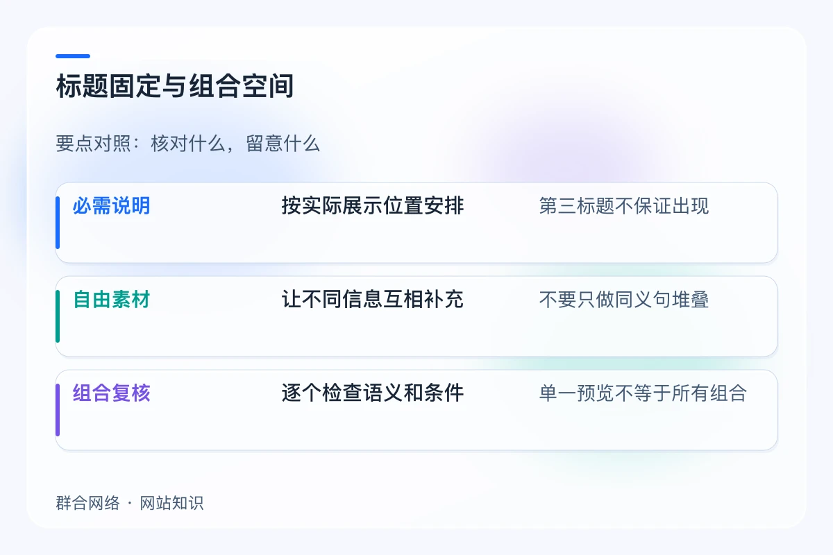 标题固定与组合空间对照:必需说明、自由素材、组合复核