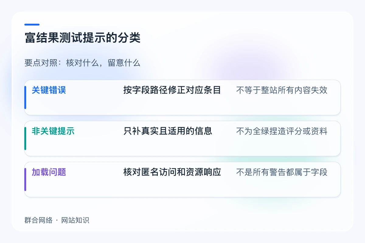 富结果测试提示的分类对照:关键错误、非关键提示、加载问题