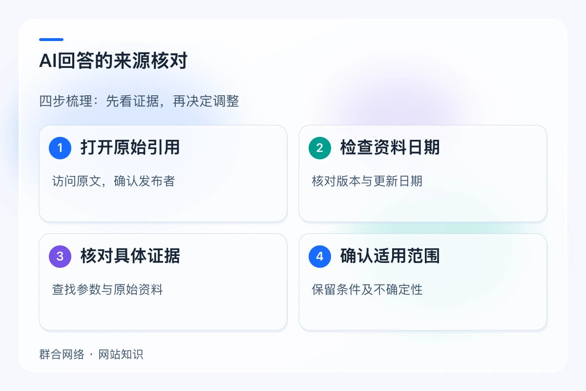 AI回答来源核对流程:打开引用、检查日期、核对证据、确认范围