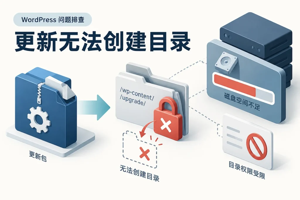 WordPress插件更新失败：目录无法创建，怎样查权限与磁盘？配图